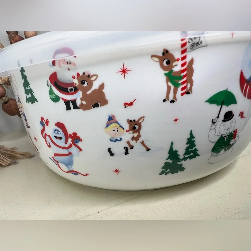 ZRIKE -32 Oz Round Plastic Microwave Bowl w/Vent Lid (Rudolph Christmas)